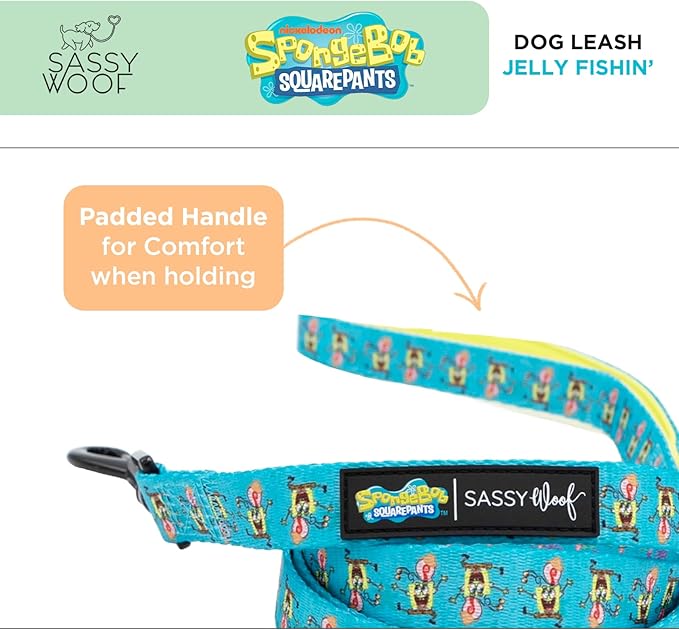 Spongebob Squarepants™ Jelly Fishin' Dog Leash 60-Inch with Neoprene Padded Handle - Comfortable, Durable, and Stylish for Small to Large Dogs - Officially Licensed