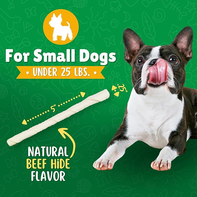 Natural Rawhide Twist Sticks Dog Treats – 325ct. Premium Rawhide Chew Sticks – Long Lasting Chews for Small Dogs and Puppy Treats Made with Natural Beef Hide