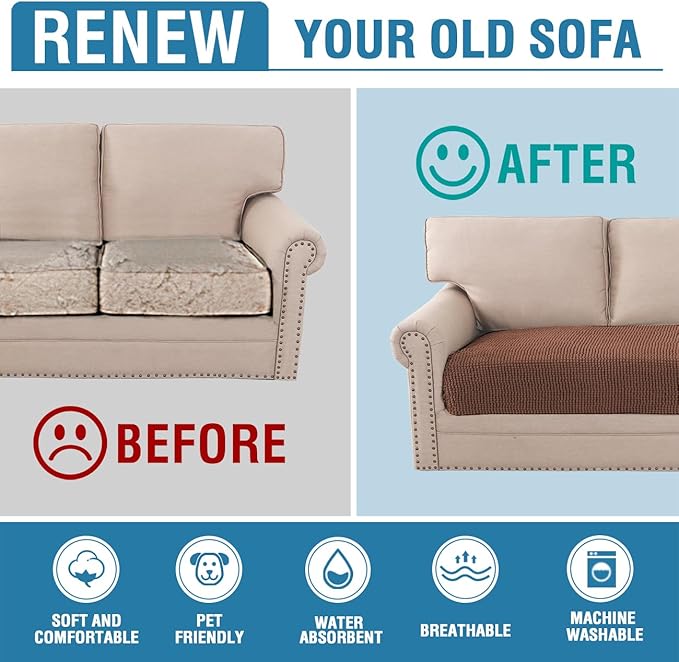 H.VERSAILTEX Plush Chenille Dog Bed Cover Thick Soft Sofa Cover for 3 Cushion Couch Anti Slip Couch Cover Furniture Protector for Dog, Pet, Cat (35" x 82", Caramel)