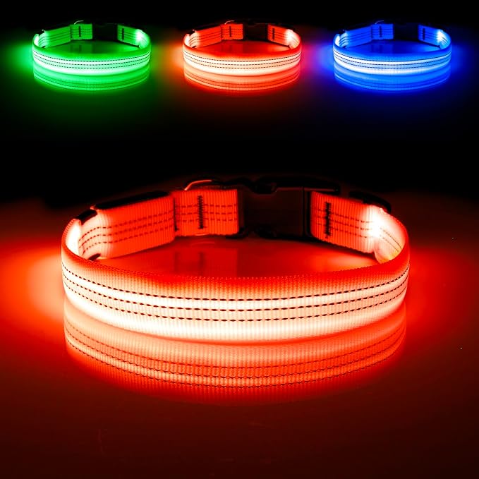 Illumifun Light Up Dog Collar - USB Rechargeable LED Dog Collar, Adjustable Blinking Dog Light for Large Dogs (Orangeā
¢, Large)
