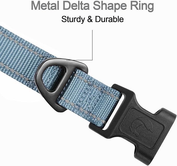 Joytale Reflective Dog Collar,Soft Neoprene Padded Breathable Nylon Pet Collar Adjustable for Large Dogs,Gray,L