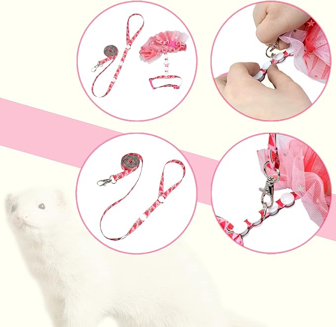 Ferret Harness and Leash Walking Vest Harness with Tutu Skirt Dress for Ferret Rat Hamster Small Pet Outdoor Vest