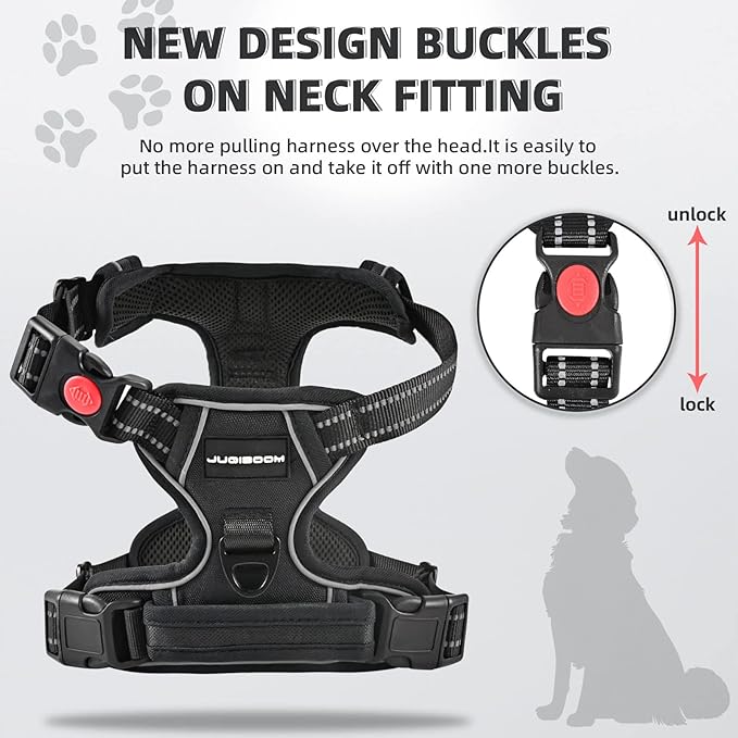 No Pull Dog Harness with Free Heavy Duty 5ft Leash, Adjustable Soft Padded Dog Vest, Reflective No-Choke Oxford Vest with Easy Control Handle (Black, Medium)