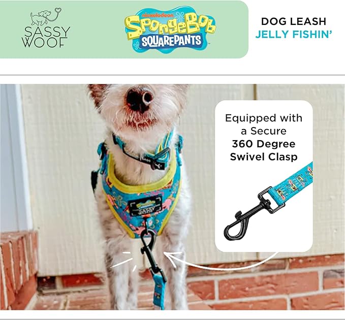 Spongebob Squarepants™ Jelly Fishin' Dog Leash 60-Inch with Neoprene Padded Handle - Comfortable, Durable, and Stylish for Small to Large Dogs - Officially Licensed