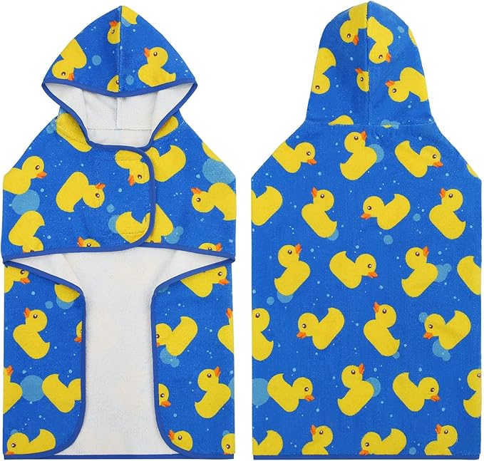 HDE Dog Bathrobe Super Absorbent Quick Drying Towel with Hood for All Dog Breeds Sizes S-XXL - Blue Rubber Ducks - L
