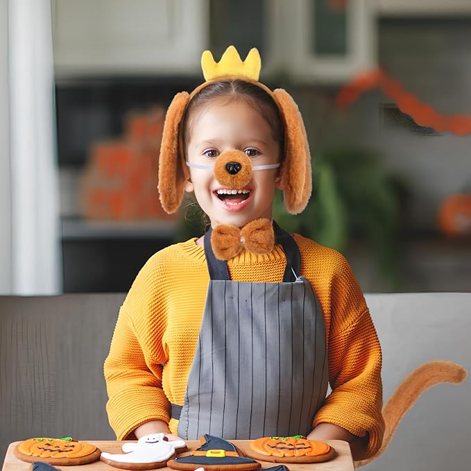 Kisangel Dog Costume Accessories Set - Adjustable Dog Ears Headband, Tail, Paw Gloves for Cosplay, Party, Birthday, and Holiday Events