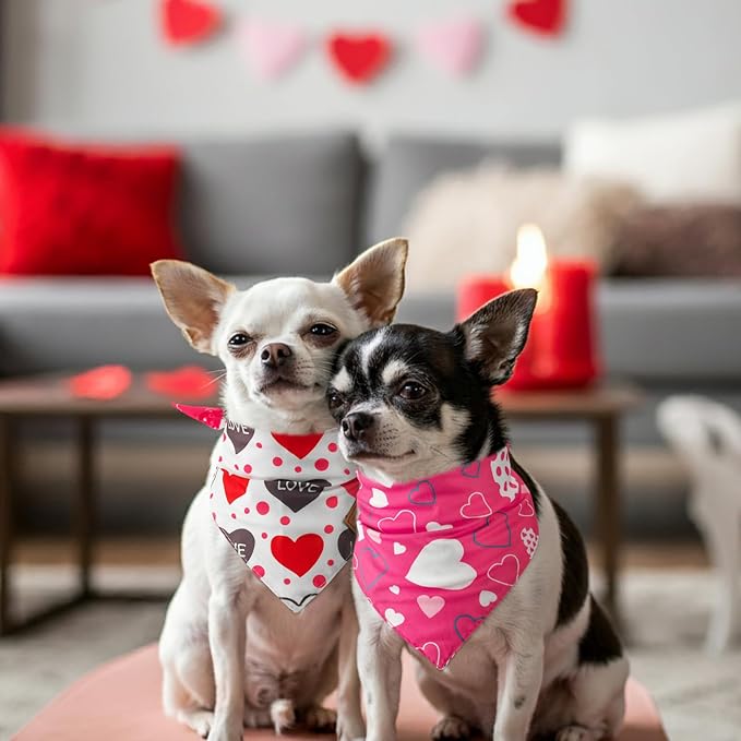 Vehomy 3-Pack Valentine's Day Dog Bandana Reversible Dog Bandanas Love Heart Dog Scarfs Cat Triangular Bibs Pet Valentine Love Bandanas Scarves for Small Medium Large Dogs S