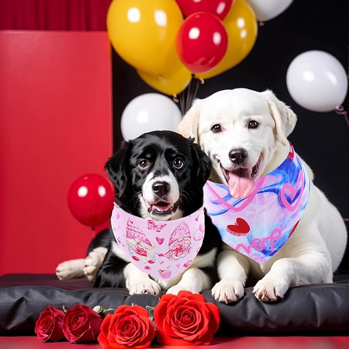 Valentine's Day Dog Bandanas for Small Medium Dogs Breed 25 Inch Heart Lip Rose Dog Bandanas Adjustable Dogs Scarves Grooming M 7 Pcs