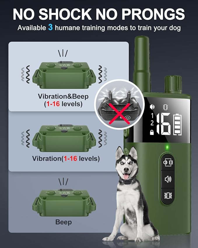 No Shock Dog Training Collar with Remote, Dog Vibration Collar with Controller Beep and Vibrate Only, Safe Lock Waterproof Rechargeable Vibrating Collars for Dogs(10-120 lbs)-No Prongs