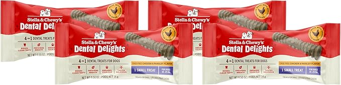 Stella & Chewy's Dental Delights with Freeze-Dried Chicken - Small Dental Treats for Dogs, Single Serve (Pack of 4)
