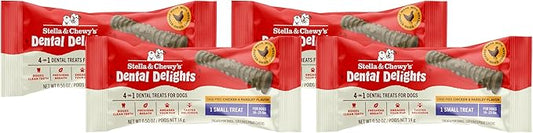 Stella & Chewy's Dental Delights with Freeze-Dried Chicken - Small Dental Treats for Dogs, Single Serve (Pack of 4)