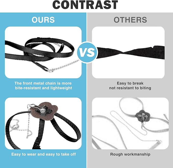2 Pack Adjustable Hamster Leash Harness for Harness for Ferret Baby Rabbit Hamster Rat Mouse Leash Lead with Bell (Black)