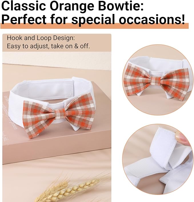 Segarty Dog Bow Tie, Adjustable Orange Plaid Bowtie Collar for Dogs, Medium Dog Neck Tie Tuxedo Comfortable Cotton Boy Pets Grooming Accessories for Formal Wedding Holiday Birthday Gift Party