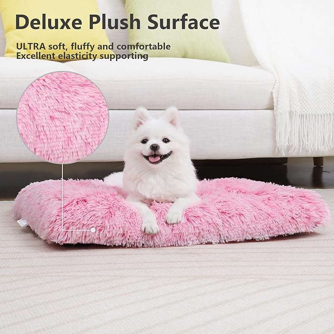 Vonabem Small Dog Crate Pad, Pink Washable Puppy Bed, Plush Soft 24 inch, Anti Slip Kennel Mat