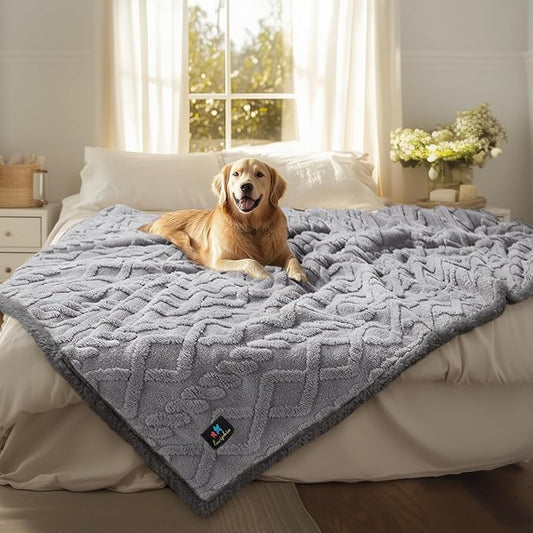 Waterproof Pet Blanket, Liquid Pee Proof Dog Blankets for Sofa Bed Couch, Reversible Sherpa Fleece Furniture Protector Cover for Small Medium Large Dogs Cats,Light Grey X-Large(85" x 57")