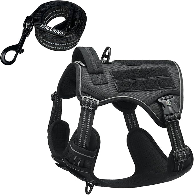 Tactical Harness for Large Medium Dogs, Adjustable No Pull Service Dog Harness with Molle & Loop Panels for Hiking Walking Training, XL (Neck: 21'' - 29'', Chest: 30''-43'')