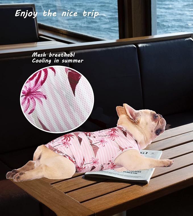 Hawaiian Dog Shirts,Quick Dry Summer Cooling Mesh Coconut Printing T-Shirt for Large Dogs,Pink+Green L