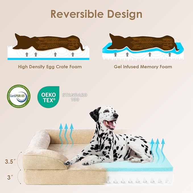 EHEYCIGA Orthopedic Dog Beds for Large Dogs, Waterproof Memory Foam Large Dog Bed with Sides, Non-Slip Bottom and Egg-Crate Foam Pet Couch Bed with Washable Removable Cover, Greige
