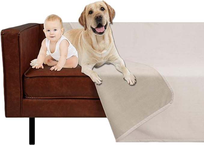 Ameritex Pet Bed Blanket Reversible 100% Waterproof Velvet Super Soft for Sofa and Bed (82x82 Inches, Cream+Beige)