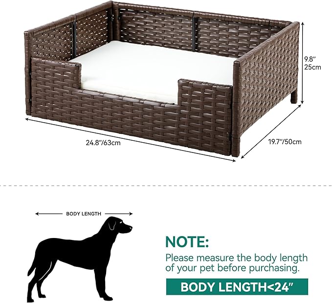 YITAHOME Rattan Dog Sofa Bed with Cushion,Wicker Pet Bed Sofa Couch Indoor Outdoor Water Resistant for Large Medium Small Dogs Cats (24.8''L*19.7''W*9.8'',Beige)