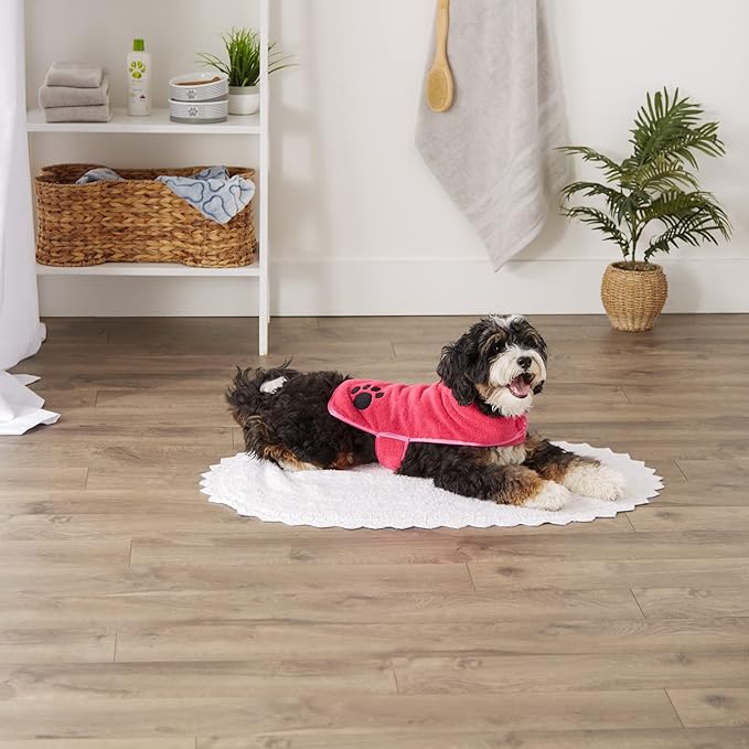 Bone Dry Pet Robe Collection, Embroidered Absorbent Microfiber Bath Robe with Adjustable Closure, for Dogs & Cats, Small, Raspberry Sorbet