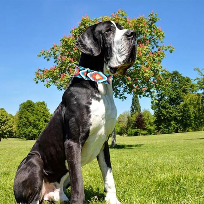 1.5 Inches Martingale Collar for Dogs,Adjustable Heavy Duty Training Collars with Blue African Tribal Mexican Native Boho Pattern, No Slip Dog Collar Perfect for Training, Walking, Hunting(L)