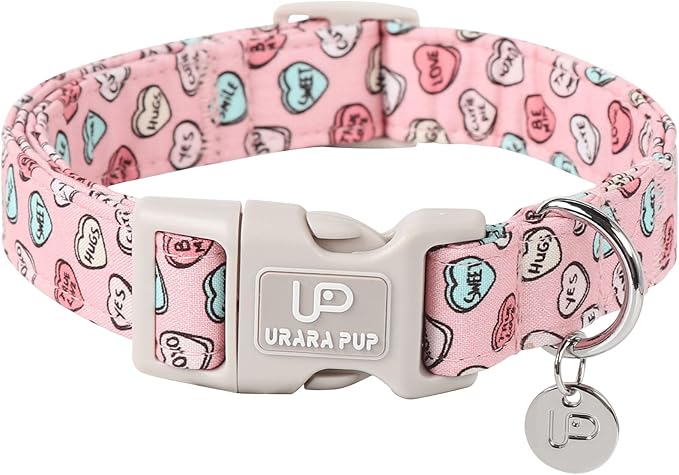 Pink Heart Dog Collar, Valentine's Gift for Puppy, Small to Extra Large Dogs, Cotton, Unique Craftsmanship Design, Breathable, Comfortable
