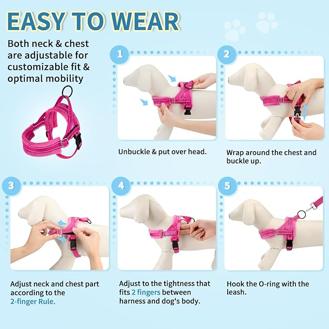 SlowTon No Pull Small Dog Harness and Leash Set, Puppy Soft Vest Harness Neck & Chest Adjustable, Reflective Lightweight Harness & Anti-Twist Pet Lead Combo for Small Medium Dogs(FU,L)