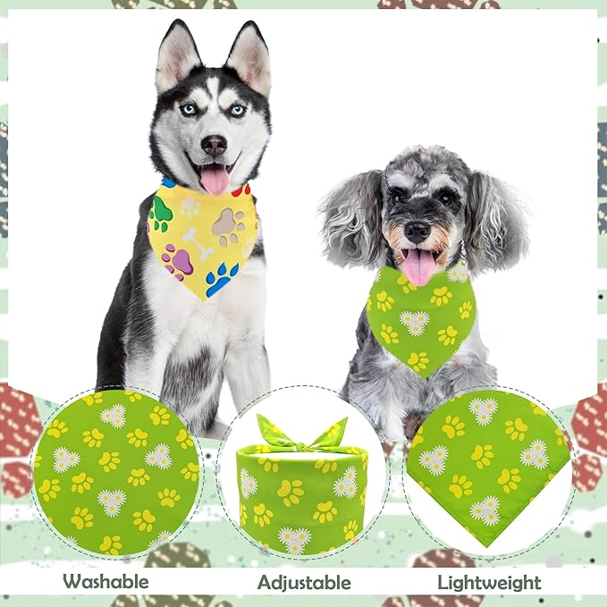 7 PCS Paw Print Dog Bandanas for Small Dog Kittens 18 Inch Polyester Dogs Bandana for Puppy Doggy XS Scarves Party Grooming S