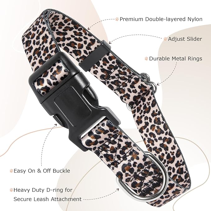 Leopard Dog Collar for Girl Boy Dogs, Adjustable Soft Male & Female Pet Collar for xs Small Medium Large Dogs (Leopard XS)