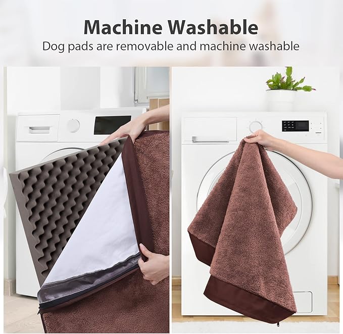 MIHIKK Waterproof Dog Bed Medium Size Dog Orthopedic Dog Beds for Crate with Removable Washable Cover Egg-Crate Foam Pet Pad Mat with Anti-Slip Bottom, 35x22 Inch, Brown