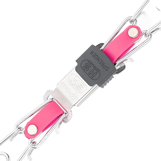 Herm Sprenger Chrome Plated Steel Dog Collar with Quick Release ClicLock Buckle and Biothane Insert Training Collar for Dogs Made in Germany (Passionfruit Pink, 22in x 3.0mm(Neck Size up to 18-19in))