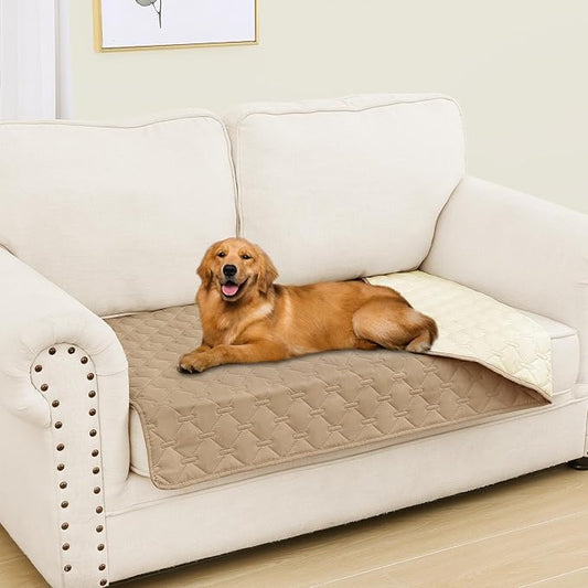 Smiry Waterproof Dog Bed Cover Blanket, Soft Reversible Pet Blanket, Washable Leakproof Cats Dogs Couch Cover for Sofa, Couch, Furniture (30x53 Inch, Camel/Beige)