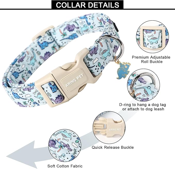 ARING PET Dinosaur Dog Collar-Cute Dog Collar for Small Dogs, Adjustable Dinosaur Print Pet Collars Puppy Collar for Small Medium Large Dogs