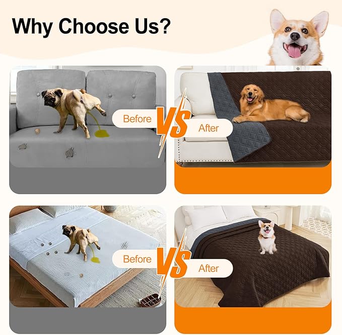 Smiry Waterproof Dog Blanket, 68x82 Inch Soft Pet Bed Cover Reversible, Washable Sofa Couch Furniture Protector for Small Medium Large Dog Puppy Cat, Chocolate/Dark Grey