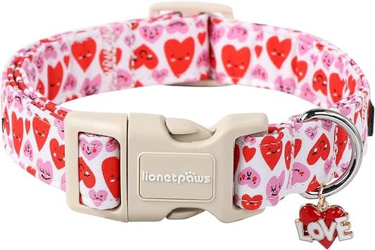 Lionet Paws Valentine's Dog Collar- Cute Pink Wink Heart Dog Collars with Plastic Buckle, Light Adjustable Dog Collars for Small Medium Dogs