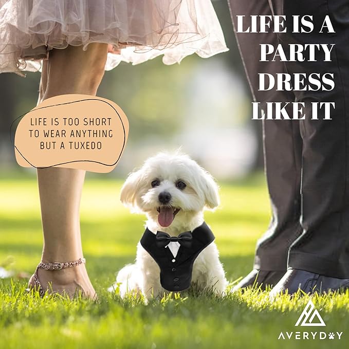 Dog Tuxedo for Wedding Outfit, Dog Suit and Tie Costumes for Birthday, Halloween, Cosplay, Christmas Party, Pet Formal Wear with Bowtie, Tux for Small Dogs, Chihuahua, Bichon, Maltese, Cats