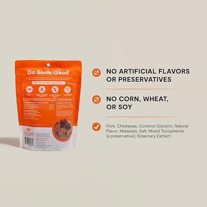Open Farm, Dehydrated Dog Treats, High Protein & Low Carbohydrate Dog Snacks, Chewy Texture, Made with Ethically & Sustainably Sourced Ingredients, Pork Recipe, 4.5oz Pouch