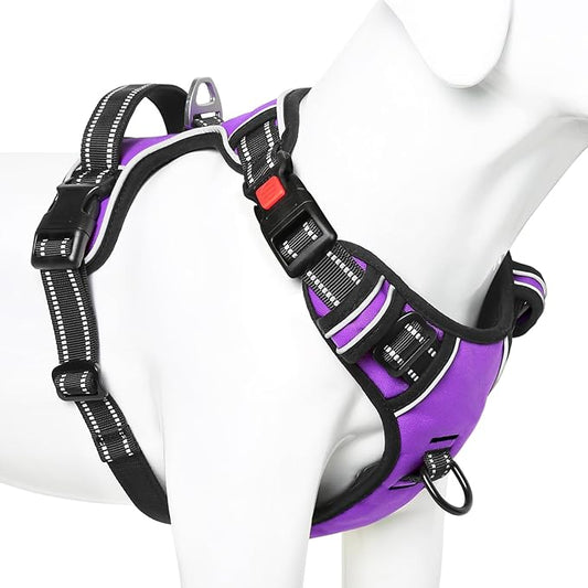 Timos Dog Harness Small Sized, No Pull with Neck Lockable Snap,No Choke Front Clip Dog Reflective Harness,Adjustable Metal Rings 3 Buckles,Easy Control Handle for Small Dogs Purple XS