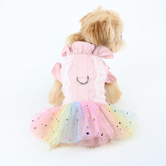 Lace Dog Dress,Dress for Small Dogs,Back Traction Buckle,Dog Clothes,Cat Apparel,Pet Skirt,Pink,XL