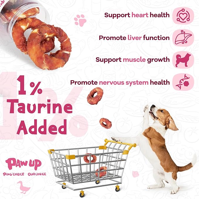 Duck Dog Chews, Donut Rawhide Treat, Long Lasting Rawhide Ring, Natural w/Taurine, 12.5oz
