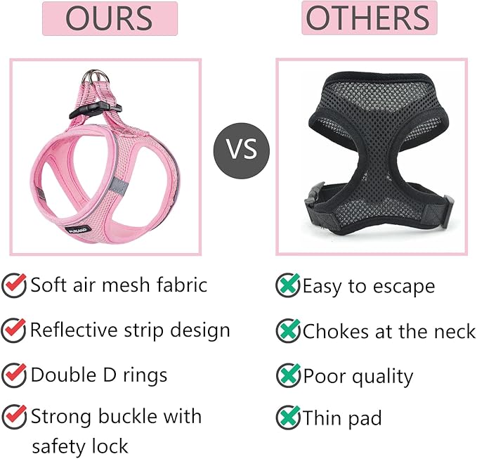 Puppy Harness & Leash Set - Small Dog Size, Soft Mesh & Reflective Bands, Pink, XS