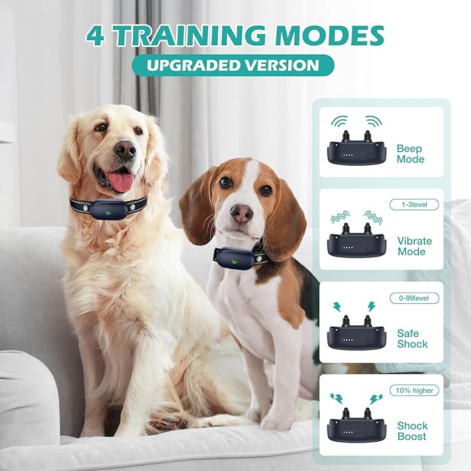 Dog Shock Collar, Electric Dog Training Collar with Remote 2680FT for 2 Dogs, IPX7 Waterproof Vibrating Dog Collar with 4 Training Modes, Rechargeable E-Collar for All Breeds, Sizes