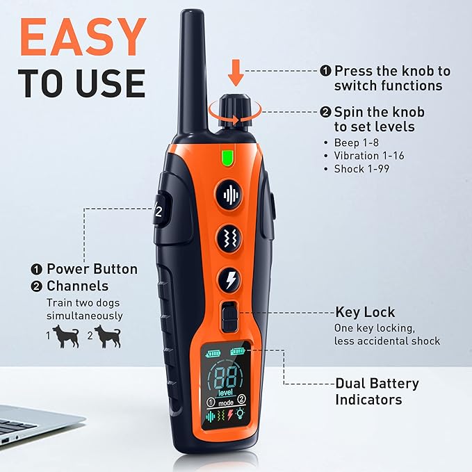 Dog Shock Collar 2 Dogs(15-150lbs) with Flashing Light for Night Walks,4000FT Dog Training Collar Adjustable Pitch Beep(1-8), Vibration(1-16), Safe Shock(1-99), and Keypad Lock, Shock Collar for Dogs