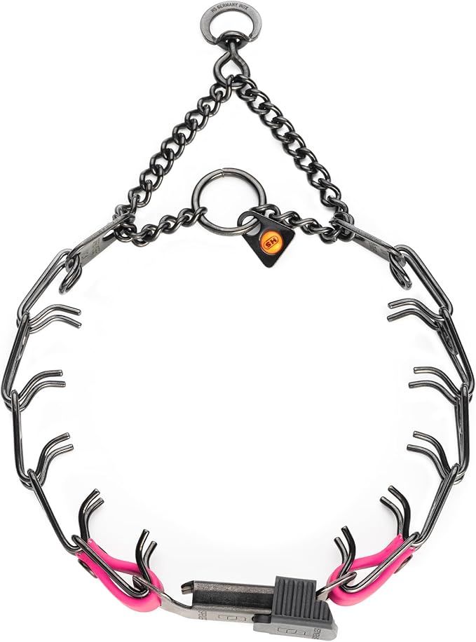 Herm Sprenger Black Stainless Steel Dog Collar with Quick Release ClicLock Buckle and Biothane Insert Training Collar Made in Germany (Passionfruit Pink, 16in x 2.25mm(Neck Size up to 13-14in))
