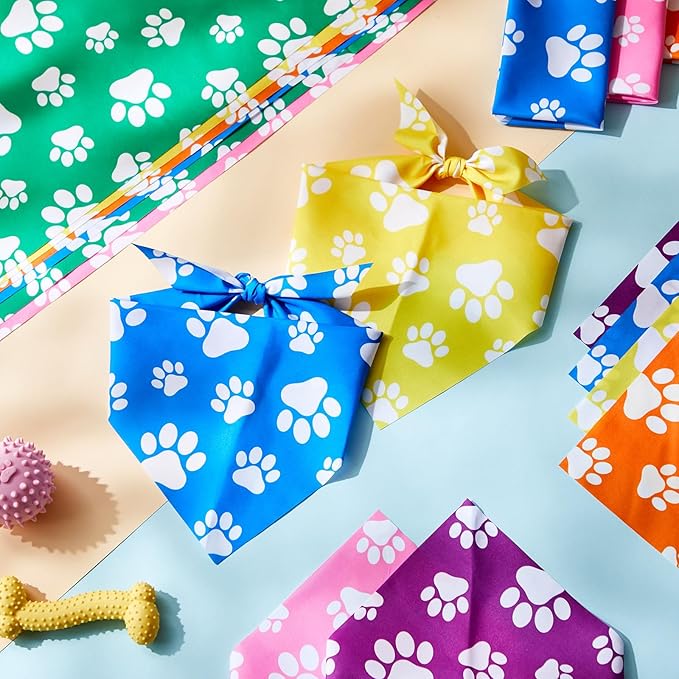 Sanwuta 30 Pcs Paw Print Dog Bandanas Bulk Colorful Paw Bandanas for Dogs Pets Triangle Kerchief Bib Scarf for Puppy Small Medium Large Pets Costume Accessories