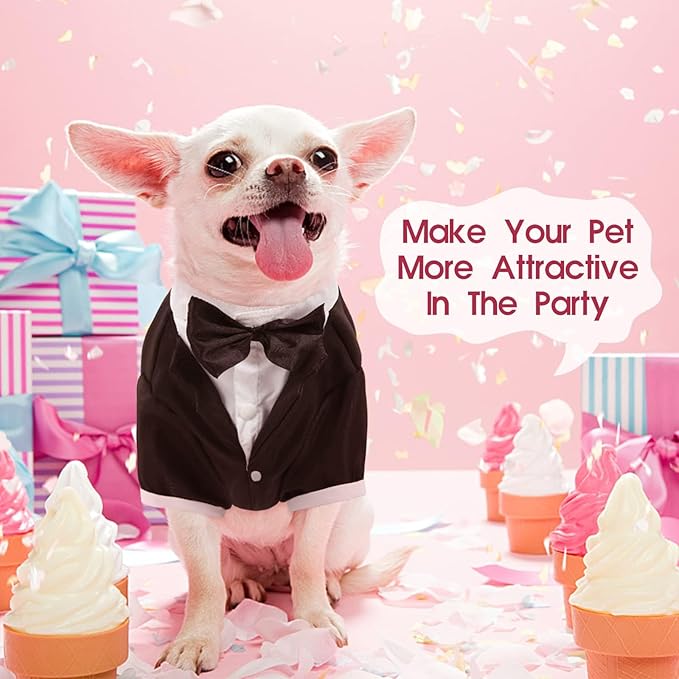 Kuoser Dog Tuxedo,Dog Wedding Suit with Bow Tie Formal Dogs Tux Pet Wedding Party Birthday Costume,Doggy Valentines Christmas Halloween Graduation Outfit Cosplay for Small Medium Large Dogs,Black 3XL