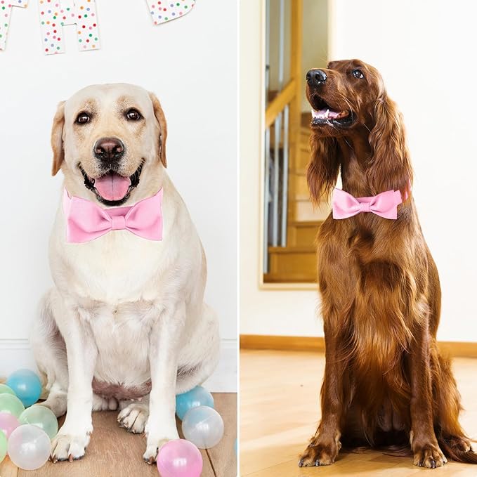 Segarty Dog Bowtie Collar, Adjustable Pink Bowtie Collar for Large Dogs, Durable Dog Neck Tie Tuxedo Comfortable Cotton Girl Pets Grooming Accessories for Formal Wedding Holiday Birthday Gift Party