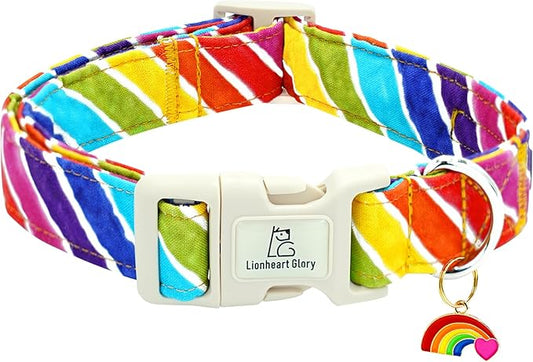 Lionheart glory Rainbow Pattern Dog Collar-Colorful Dog Collars Heavy Duty Adjustable Pride Collars for Small Dogs Pet Gift Summer Holiday Dog Collars Cute