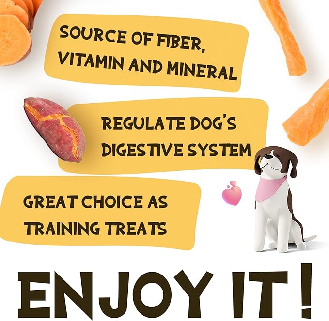 ASMPET Sweet Potato Dog Treats, Healthy Natural Low Fat Grain Free Treats, Gluten Free Vegetarian Snack Gift for Small Medium & Large Dogs, Vegan Dog Chews 10.6 oz